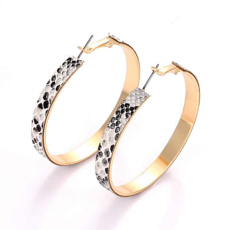 PHALIN Hoop Earrings for Women Leopard Hoop Dangle Earrings Bohemia Statement Circle Earring Studs (B Snakeskin) - Image 3